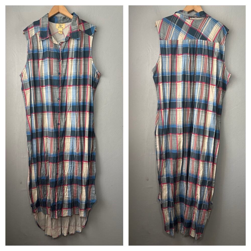 Stevie & Lindsay Sleeveless Shirt Dress Plus Size 2X Plaid Country Lagenlook